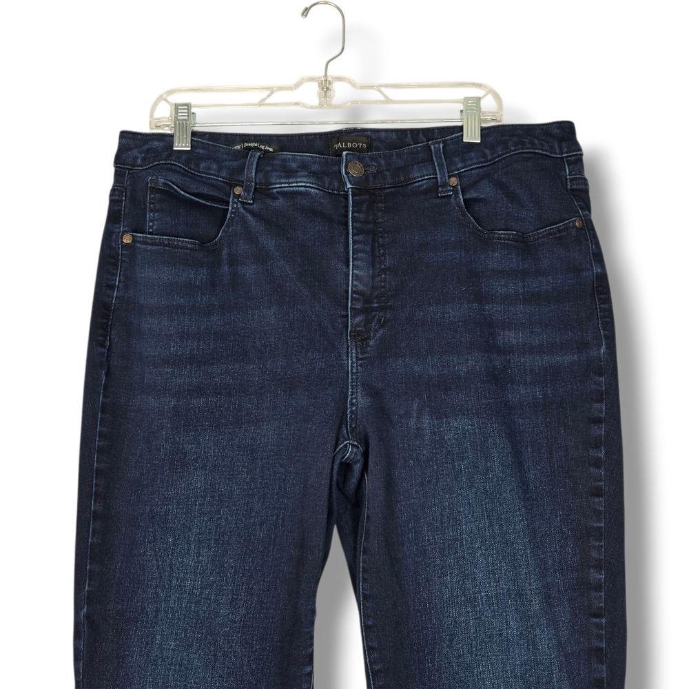 Talbot's Straight Leg High Rise Jean Womens sz 16W Dark Blue Wash Stretch Denim - Picture 4 of 16